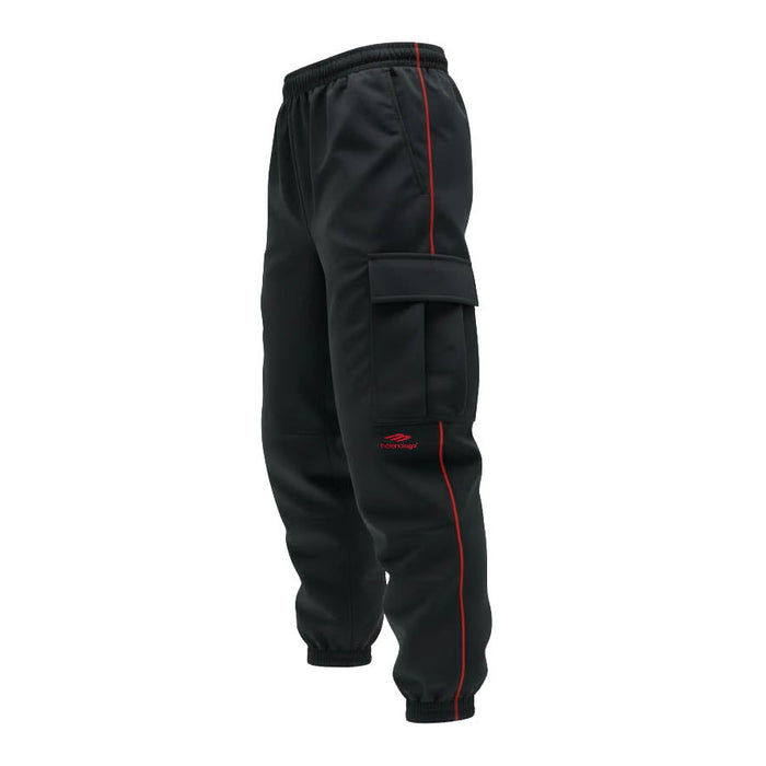 BALENCIAGA UNISEX BLACK CARGO PANTS WITH RED STRIPE - SIZE 48