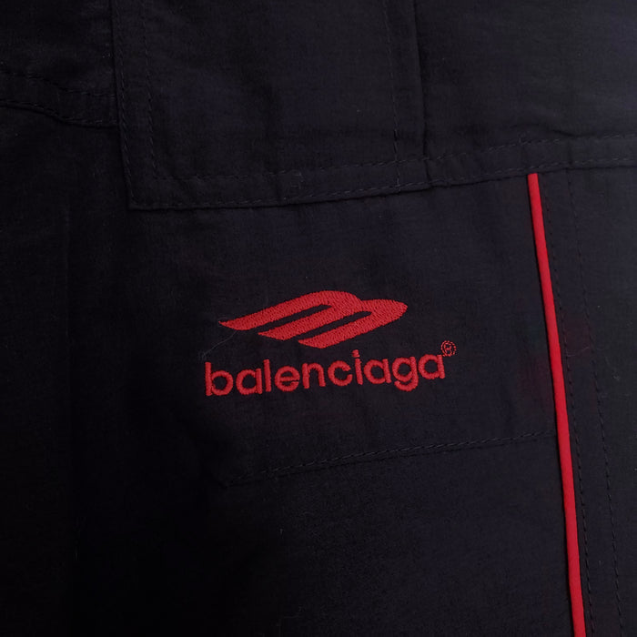 BALENCIAGA UNISEX BLACK CARGO PANTS WITH RED STRIPE - SIZE 48