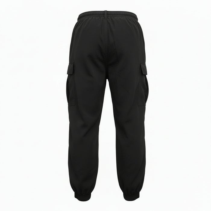 BALENCIAGA UNISEX BLACK CARGO PANTS WITH RED STRIPE - SIZE 48