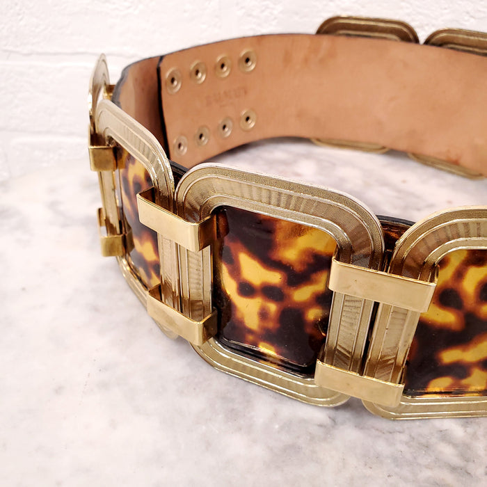 BALMAIN TORTOISE SHELL BELT WITH GOLD EMBROIDERY - SIZE 38