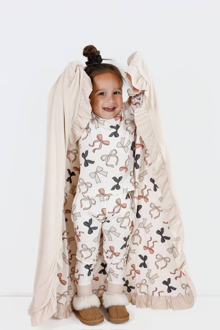 BAMBOO RIBBED 2 PIECE PAJAMA SET - BOWS