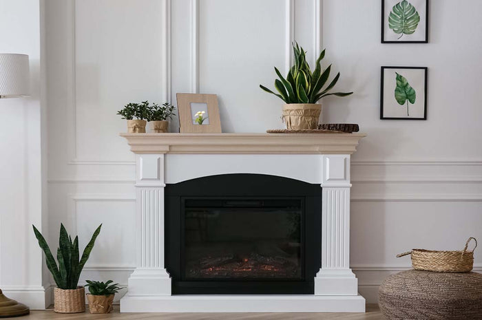 Retique It Bare Wood Kit (Med) interior top coat on a fireplace mantle, showing natural wood finish with matte stain not included.