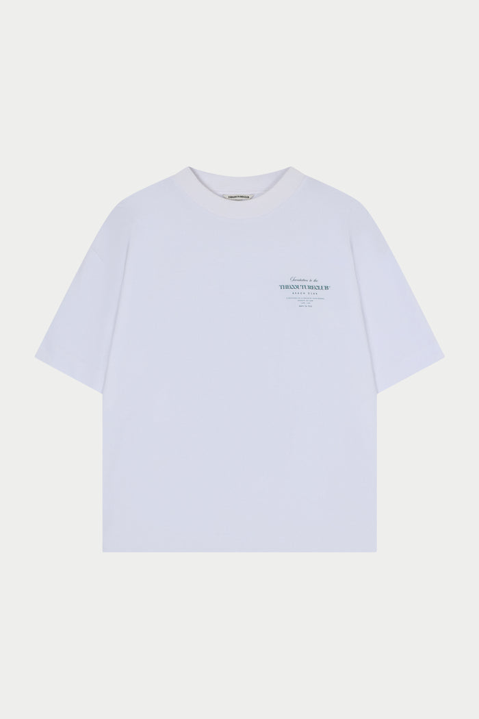 White t-shirt with text on a white background