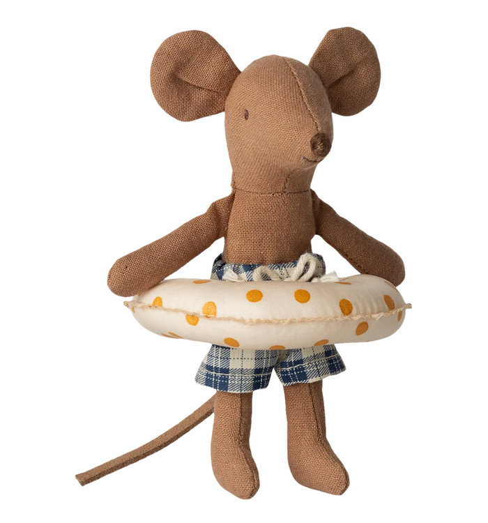 Beach Mouse with float, little brother - yellow dots