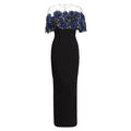 Lela Rose Beaded Floral Illusion Neck Column Gown - Runway Catalog