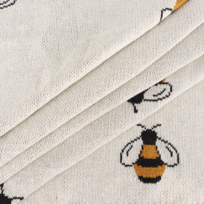 Bees Jacquard Sweater Knit Organic Cotton Baby Blankets by Viverano