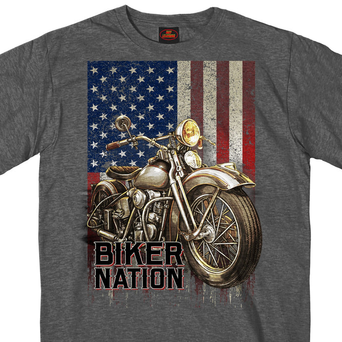 Biker Nation Cycle Flag Shirt: Features:

100% heavyweight cotton shirt
Screen printed on Front side only
Proudly printed in