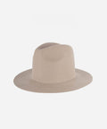 An ivory colored tall fedora hat on a white background background #color_ivory