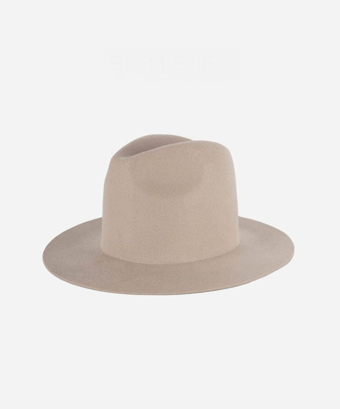 An ivory colored tall fedora hat on a white background background #color_ivory