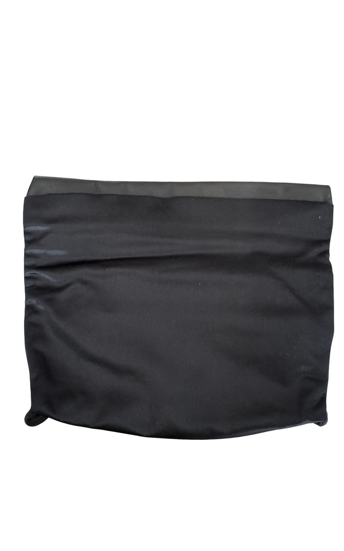 BCBG Max Azria black leather satin fold-over clutch evening bag