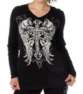 Black Souls: Features:

A bold &amp; blinged out Celtic cross design on our basic long sleeve V-neck
Black Souls