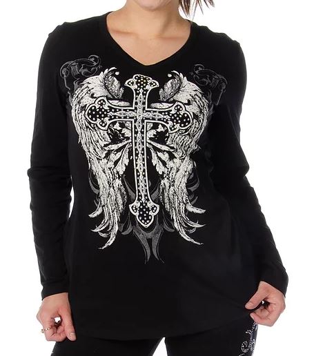 Black Souls: Features:

A bold &amp; blinged out Celtic cross design on our basic long sleeve V-neck
Black Souls