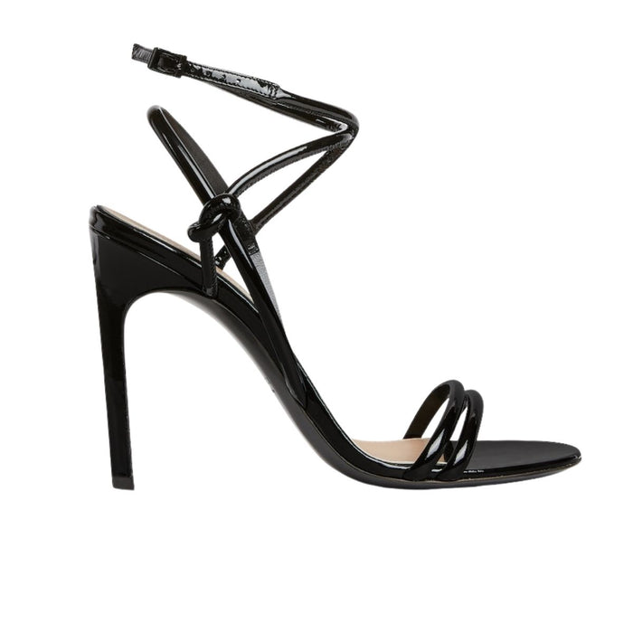 Black Strappy Patent Leather Sandals with Knot Detail