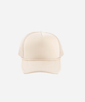A trucker cap with mesh back on a white background #color_cream
