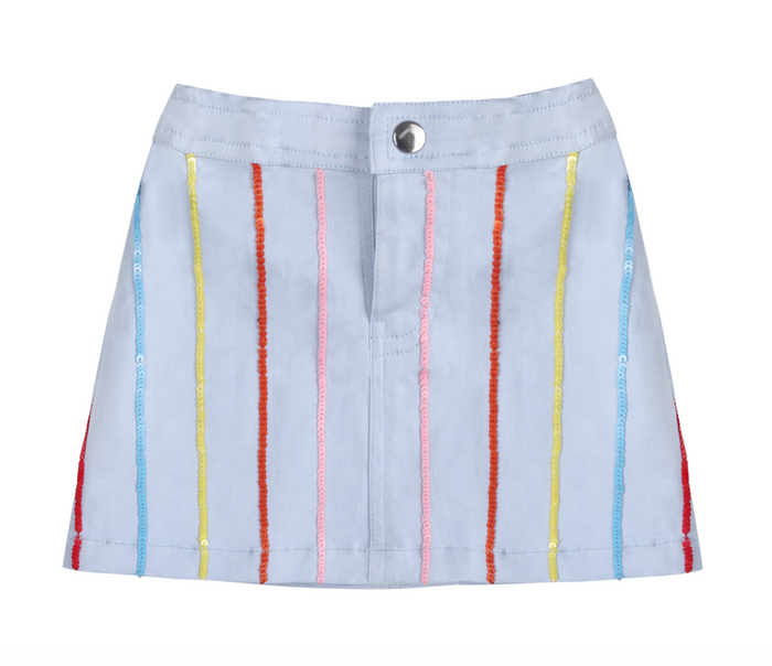 Blue Multi Sequin Stripe Denim Skirt