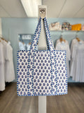Blue floral print quilted bag