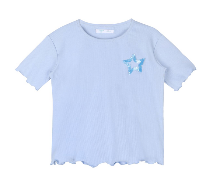 Blue Short Sleeve Sequin Star Top
