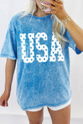 Blue USA Star Print Mineral Washed Cotton Tee
