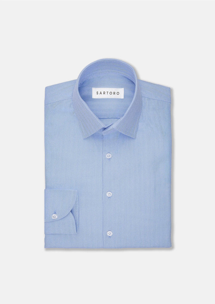 Blue Herringbone Shirt - SARTORO