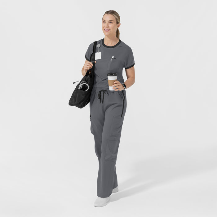 Boundless Women's Classic Wide Leg Cargo Scrub Pant - Pewter and Black