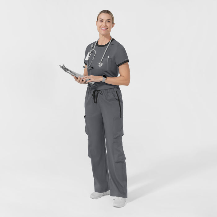 Boundless Women's Classic Wide Leg Cargo Scrub Pant - Pewter and Black
