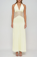 Bowie Lace Plunge Backless Maxi Dress In Butter Yellow