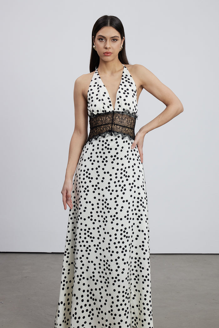 Bowie Lace Plunge Dot Maxi Dress