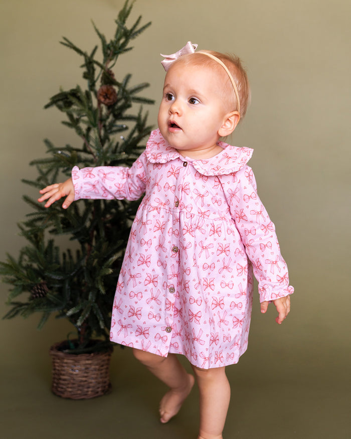 Bows Organic Baby Pink Dress & Bloomer Set