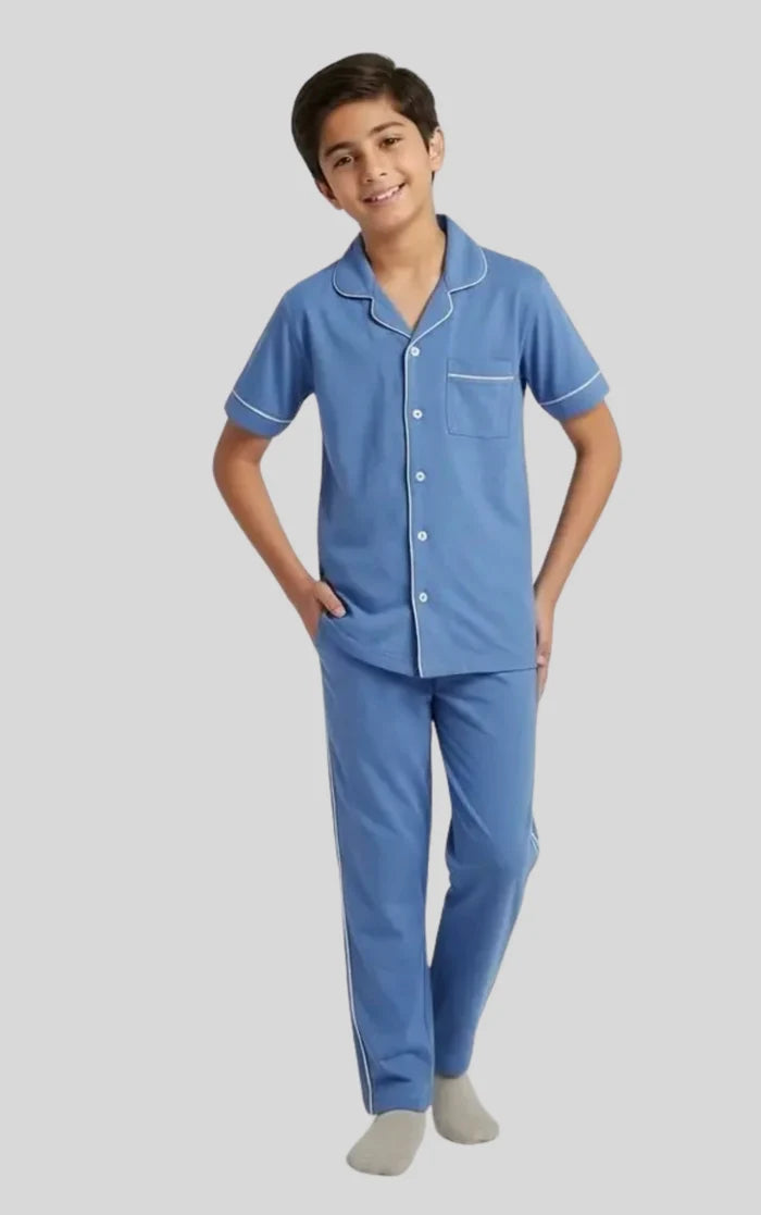 Boys Light Blue Button Down Night Suit - Hinz Clothing