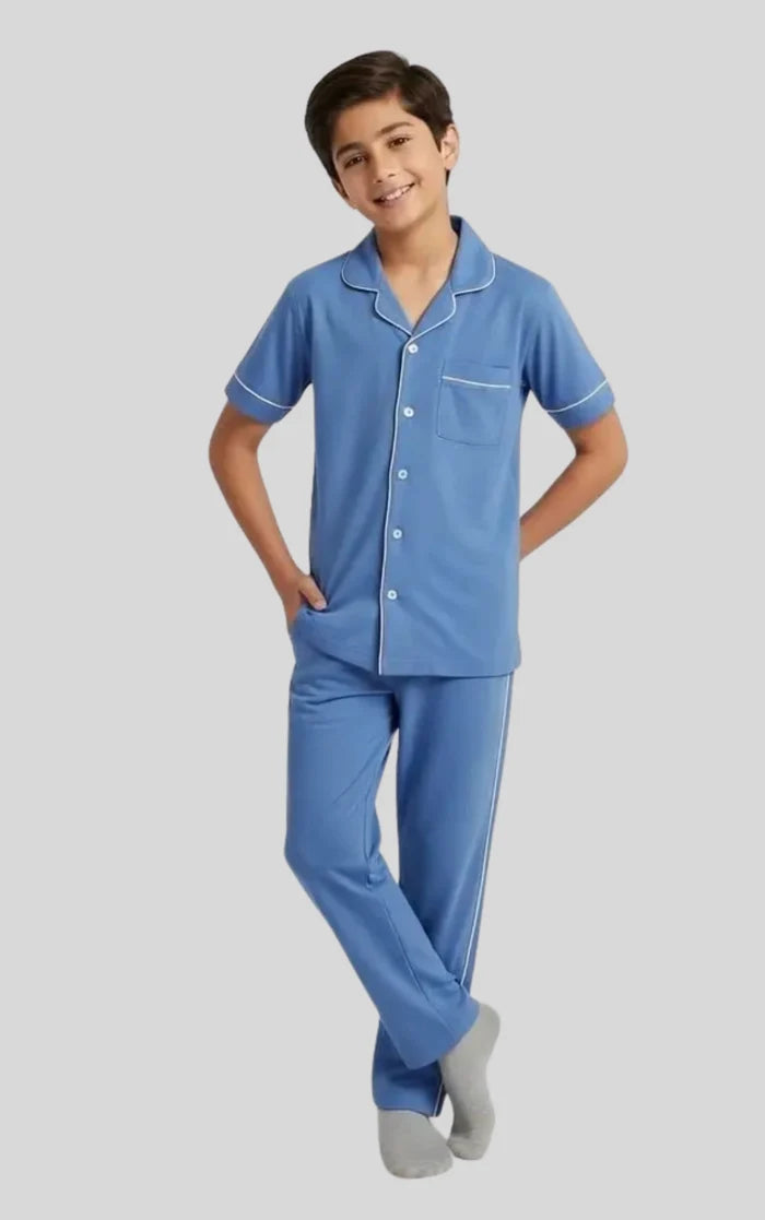 Boys Light Blue Button Down Night Suit - Hinz Clothing