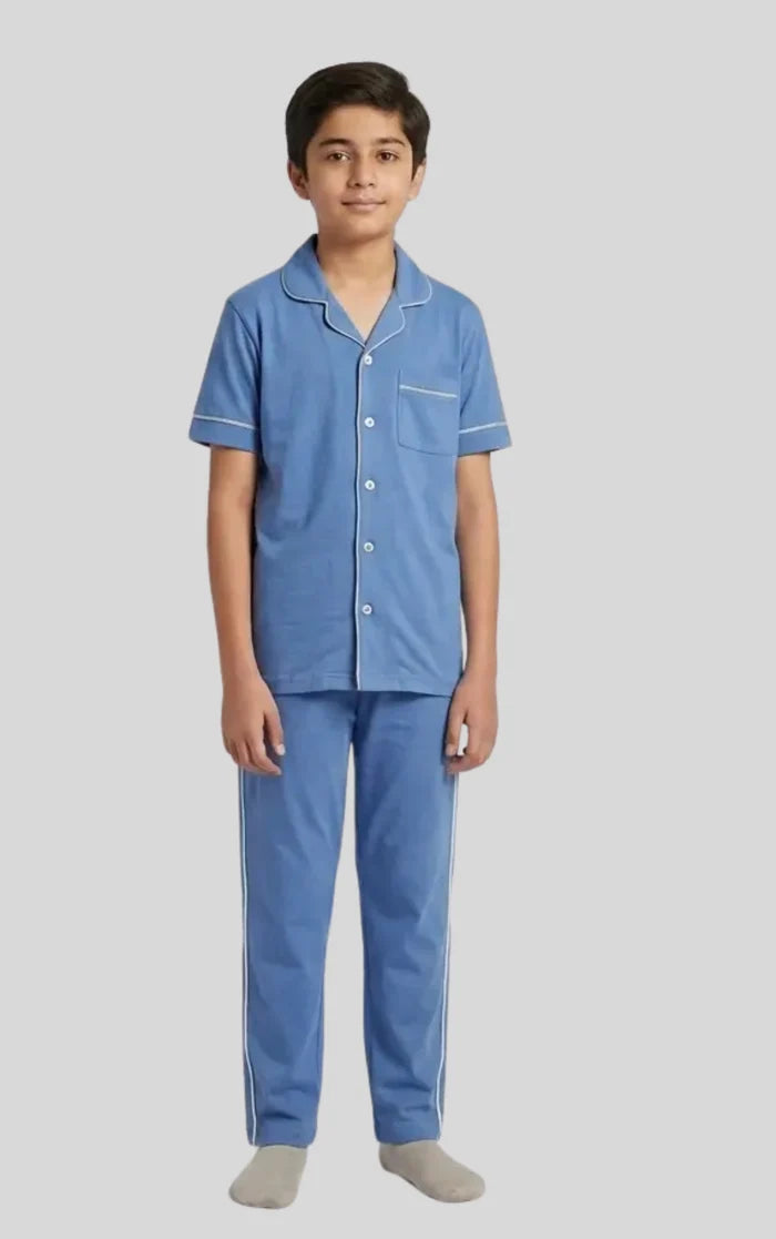 Boys Light Blue Button Down Night Suit - Hinz Clothing