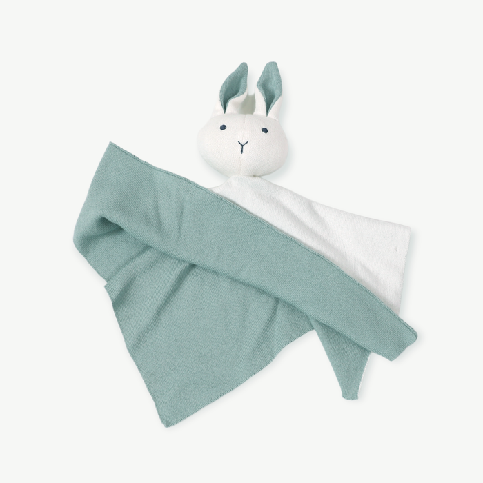 Viverano soft baby lovey with white bunny head and blue blanket for infant comfort