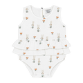 front of Bunny 2-Tier Ruffle Baby Romper made with Organic Muslin