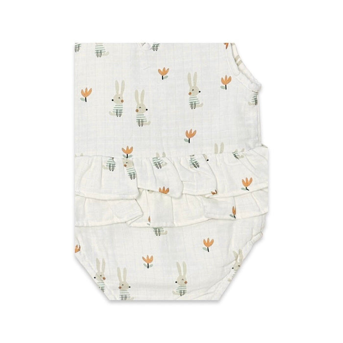 Bunny 2-Tier Ruffle Baby Romper (Organic Muslin)
