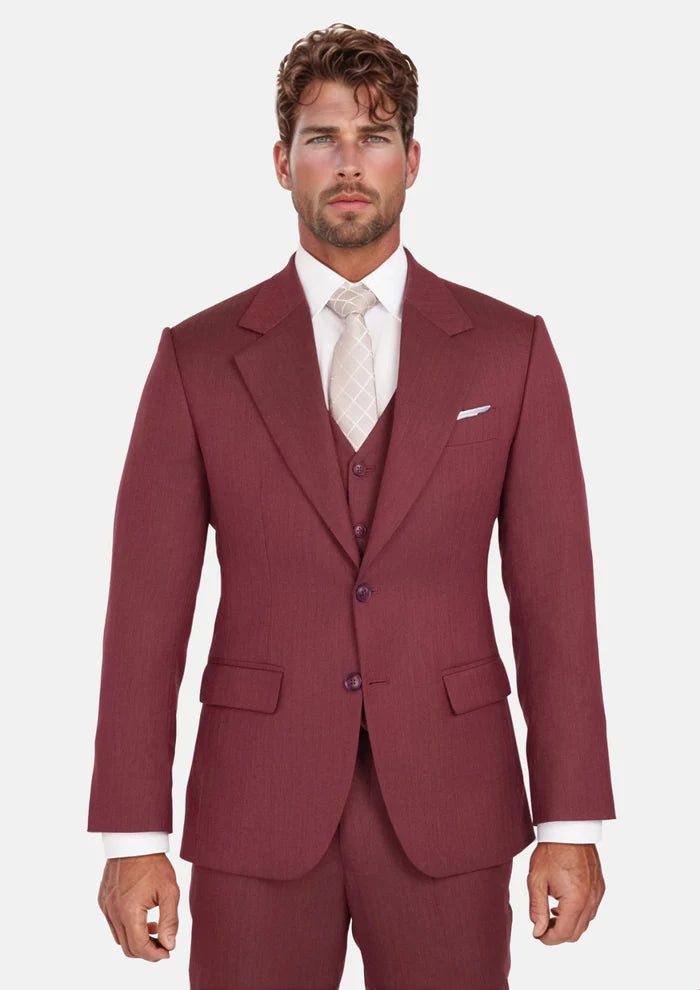 Burgundy Herringbone Ellis Suit - SARTORO