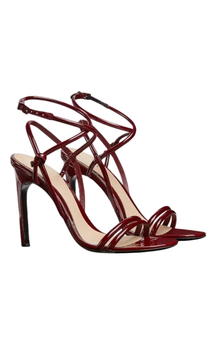 Gucci black patent leather strappy sandals with knot detail