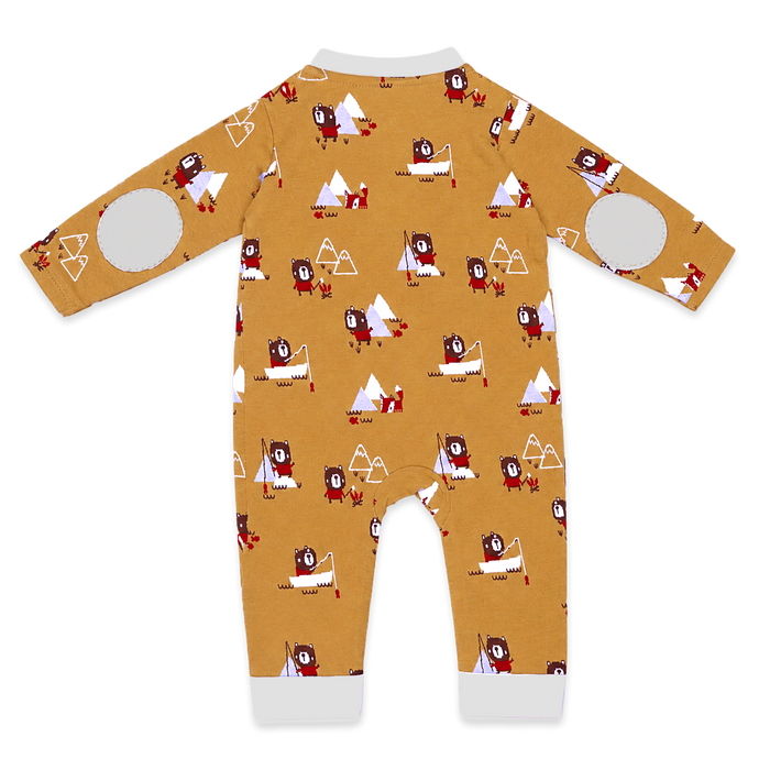 back of pocket on camping bear fox kangaroo jacquard baby jumpsuit