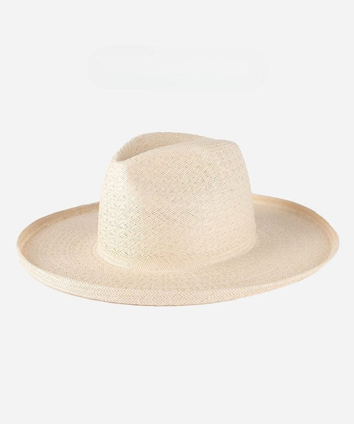 A white pencil brim straw hat on a plain background #color_white