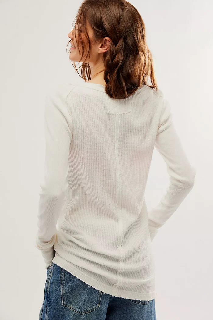 Woman wearing Free People Care FP Honey B Crew White Back View