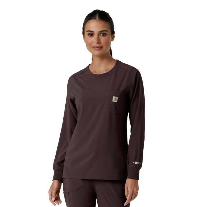 Force Cross-Flex Women's Crew Neck Long Sleeve Scrub Top Dark Sepia