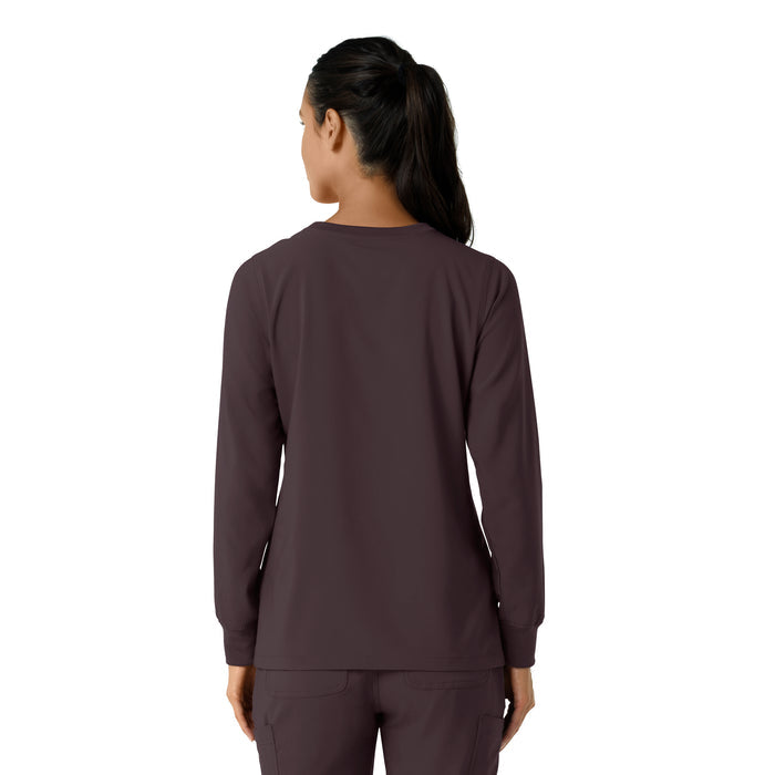 Force Cross-Flex Women's Crew Neck Long Sleeve Scrub Top Dark Sepia back view