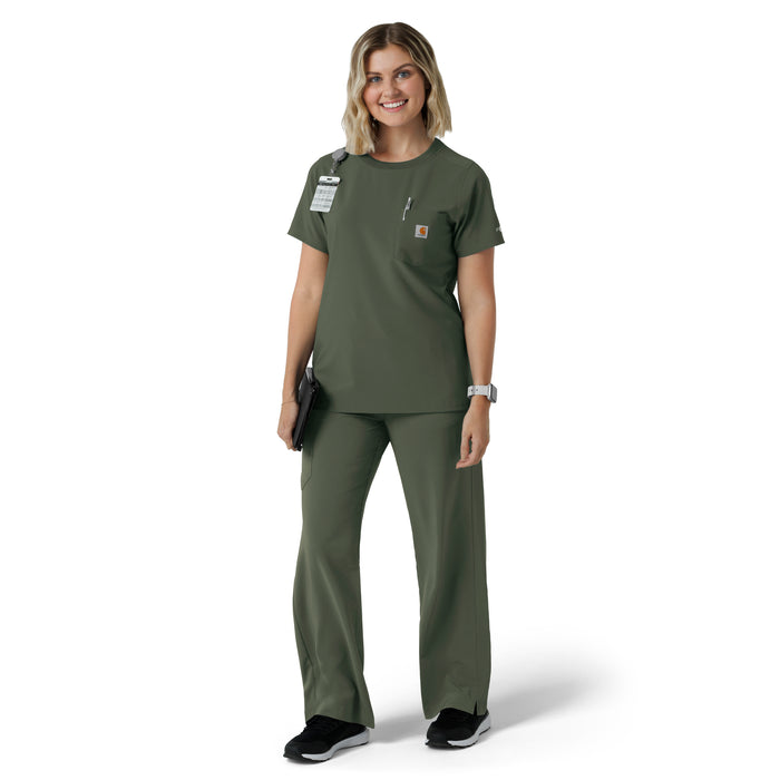 Force Cross-Flex Women's Crew Neck Scrub Top Olive full scrub set