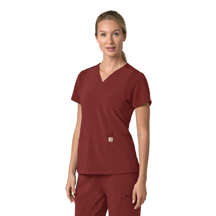Force Cross-Flex Women's Flex Panel V-Neck Scrub Top Amber Terrain side view