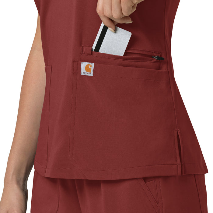 Force Cross-Flex Women's Flex Panel V-Neck Scrub Top Amber Terrain hemline detail
