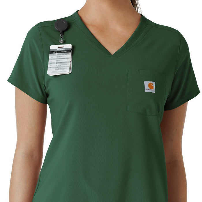 Carhartt Cross-Flex Women's Tuck-In Scrub Top - Douglas Fir badge loop