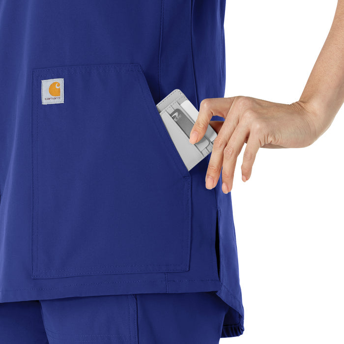 Force Essentials Women's Notch Neck Tunic Scrub Top Galaxy Blue front detail