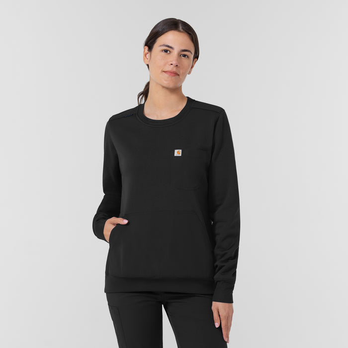 Layers Women's Crew Neck Fleece Scrub Sweatshirt Black