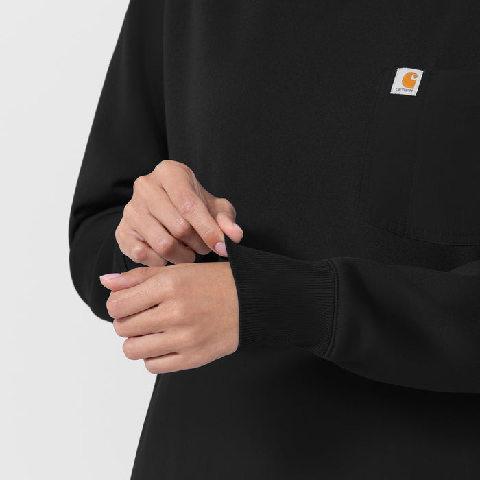 Layers Women's Crew Neck Fleece Scrub Sweatshirt Black front detail