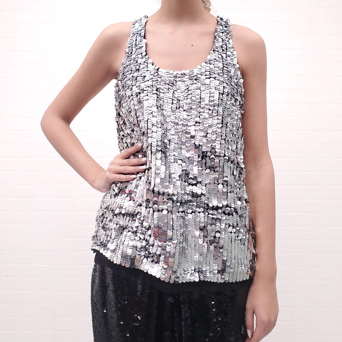 CAROLINA HERRERA SEQUIN SLEEVELESS BLOUSE - SIZE 8