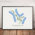 A framed image of Castletown Golf Links in the style of a simple and modern golf course map